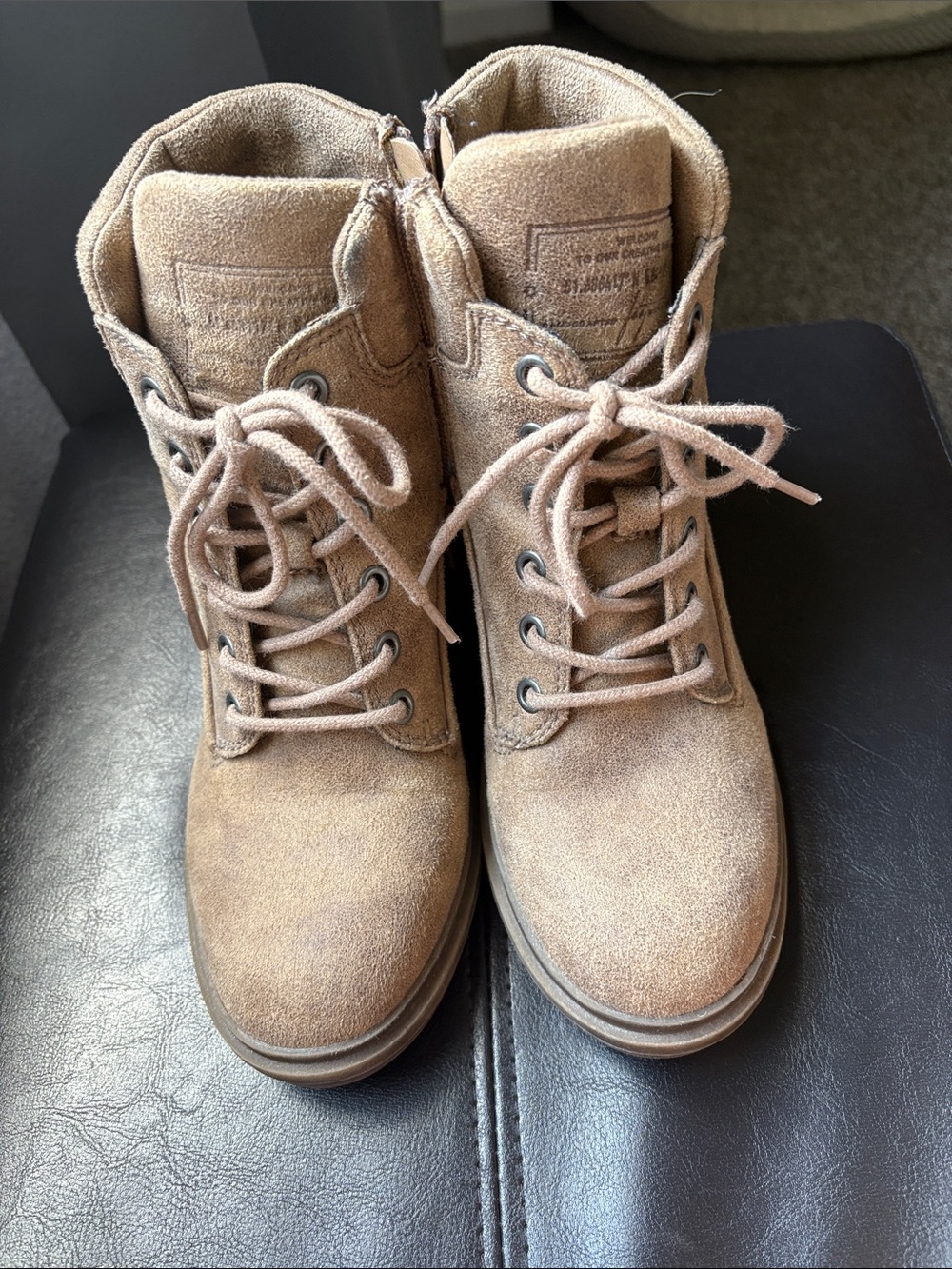 Crown Vintage Suede Lace-Up Combat Boots in Tan